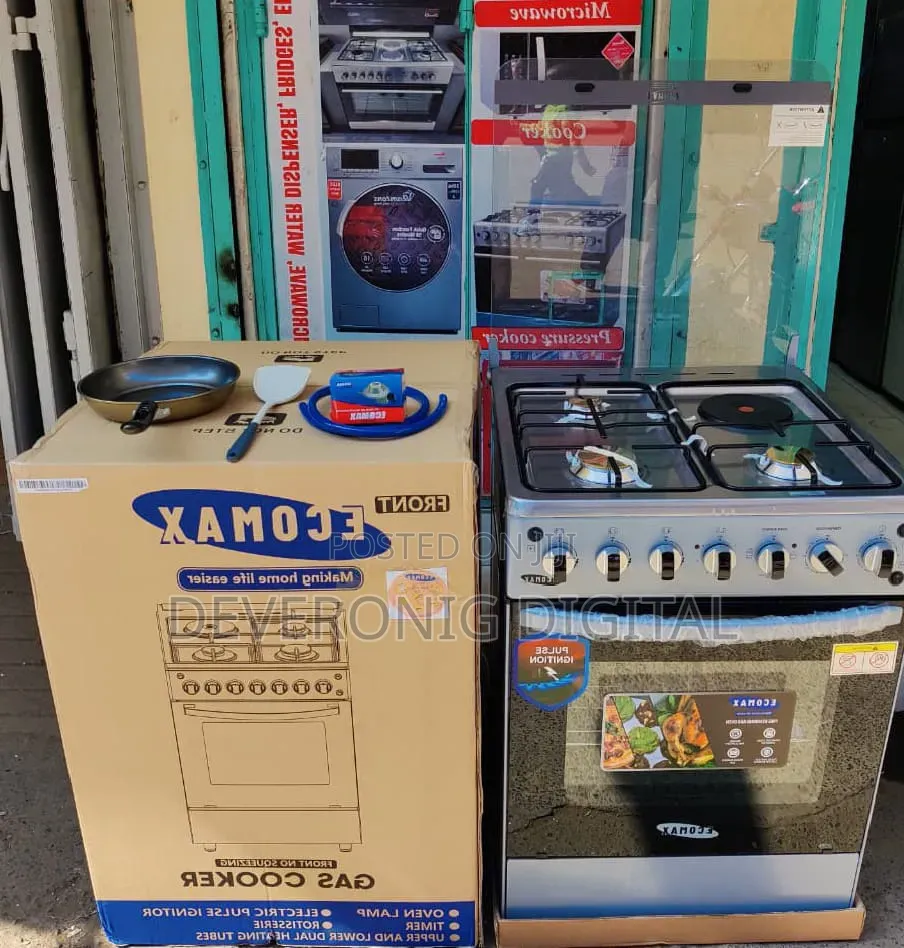 50*55 Ecomax 3+1 Standing Cooker 
With Free Gas Pipe, Spatula,