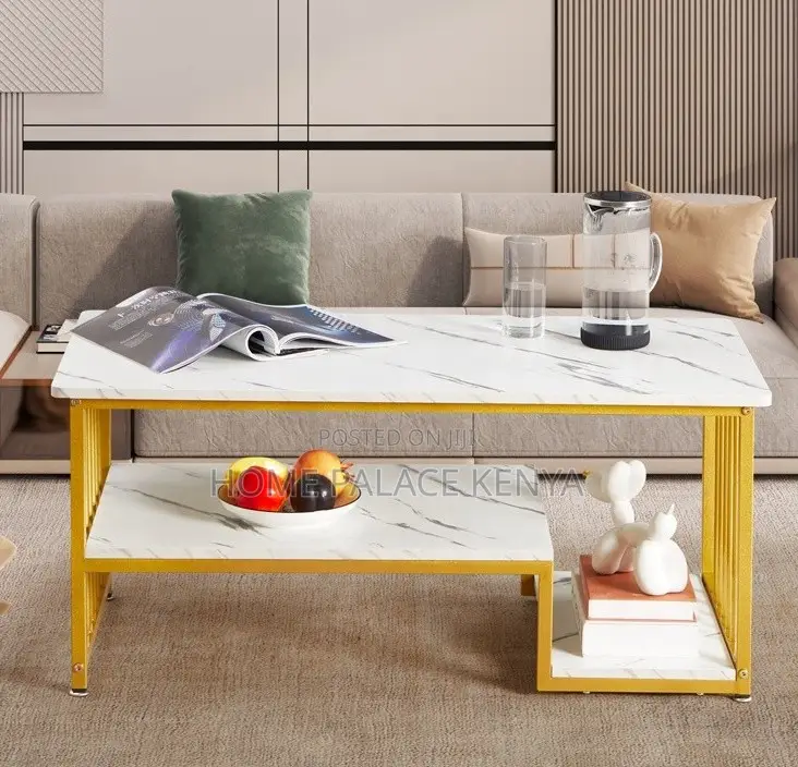 Coffee Table: MDF Steel Leg Table With Bottom Shelf