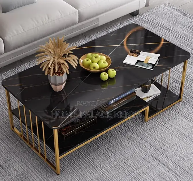 Coffee Table: MDF Steel Leg Table With Bottom Shelf