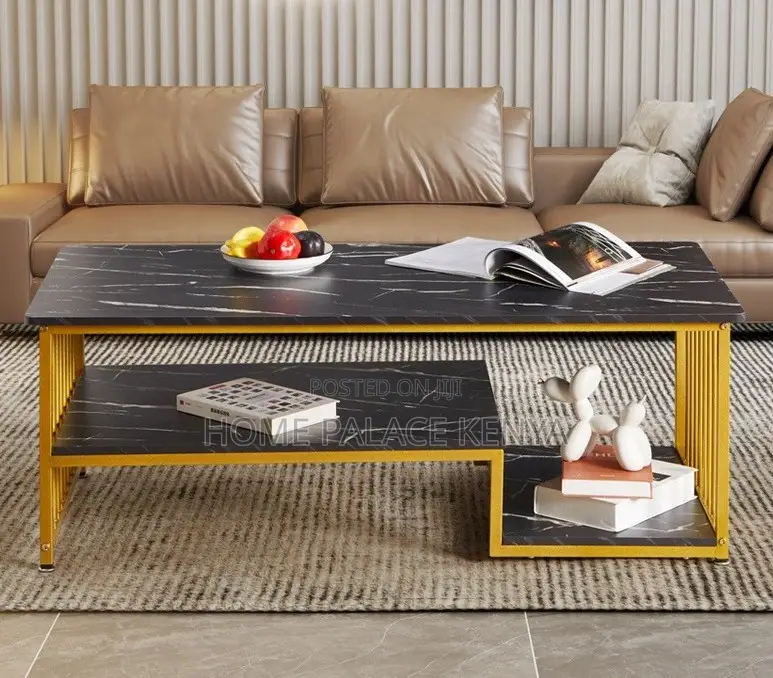 Coffee Table: MDF Steel Leg Table With Bottom Shelf