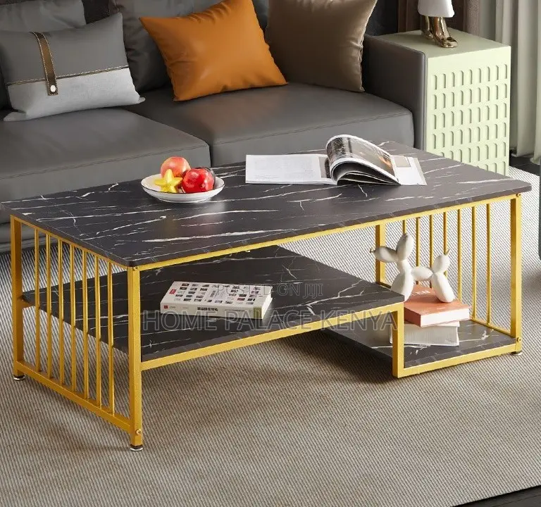 Coffee Table: MDF Steel Leg Table With Bottom Shelf