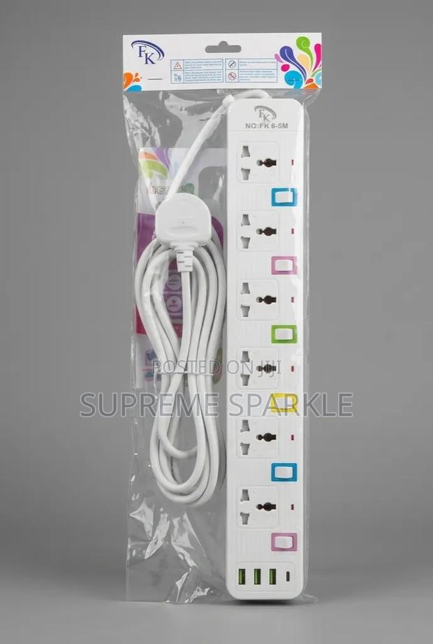 Fk 6-Way Extension Socket, Cable Length 5-6m.