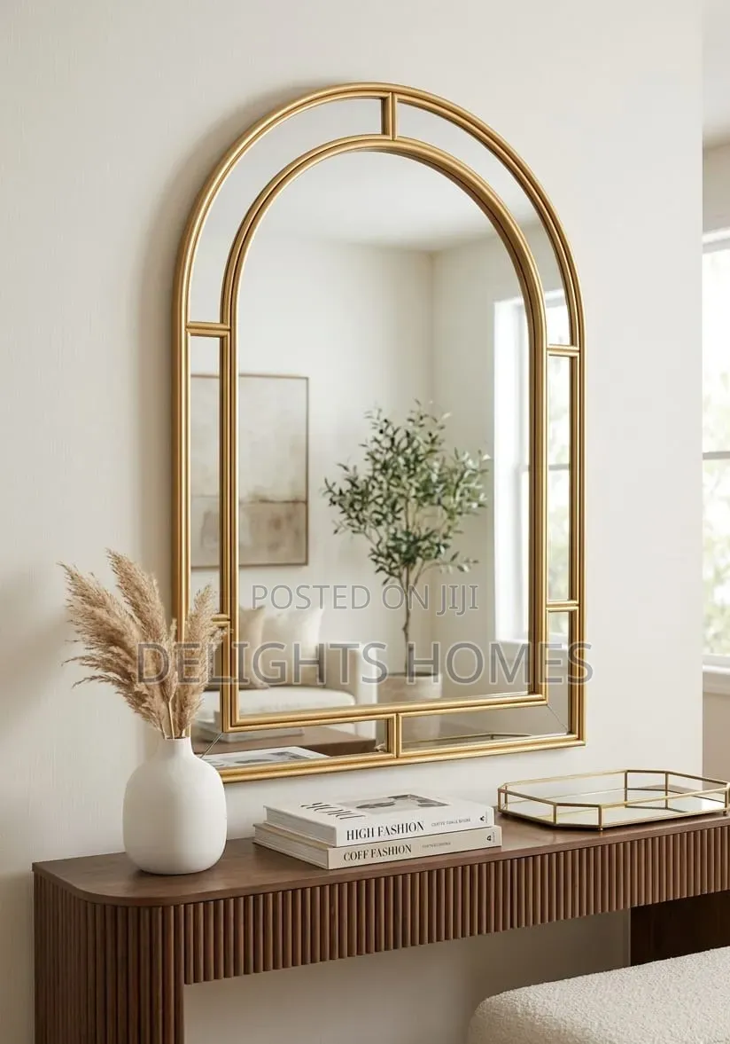 Elegant Arched Gold Frame Decorative Mirror_tt
