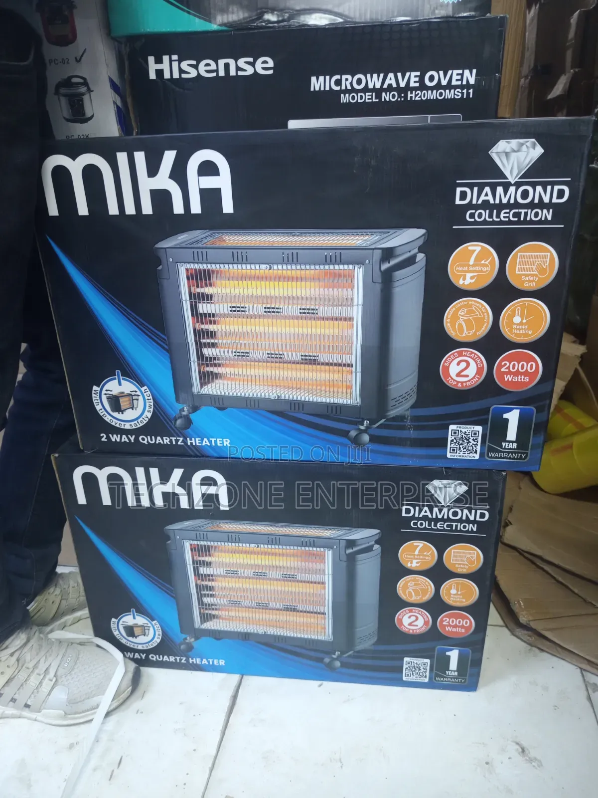 Mika Mh302 - 2 Way Quartz Heater, 2000w - Grey Silent Operation 
