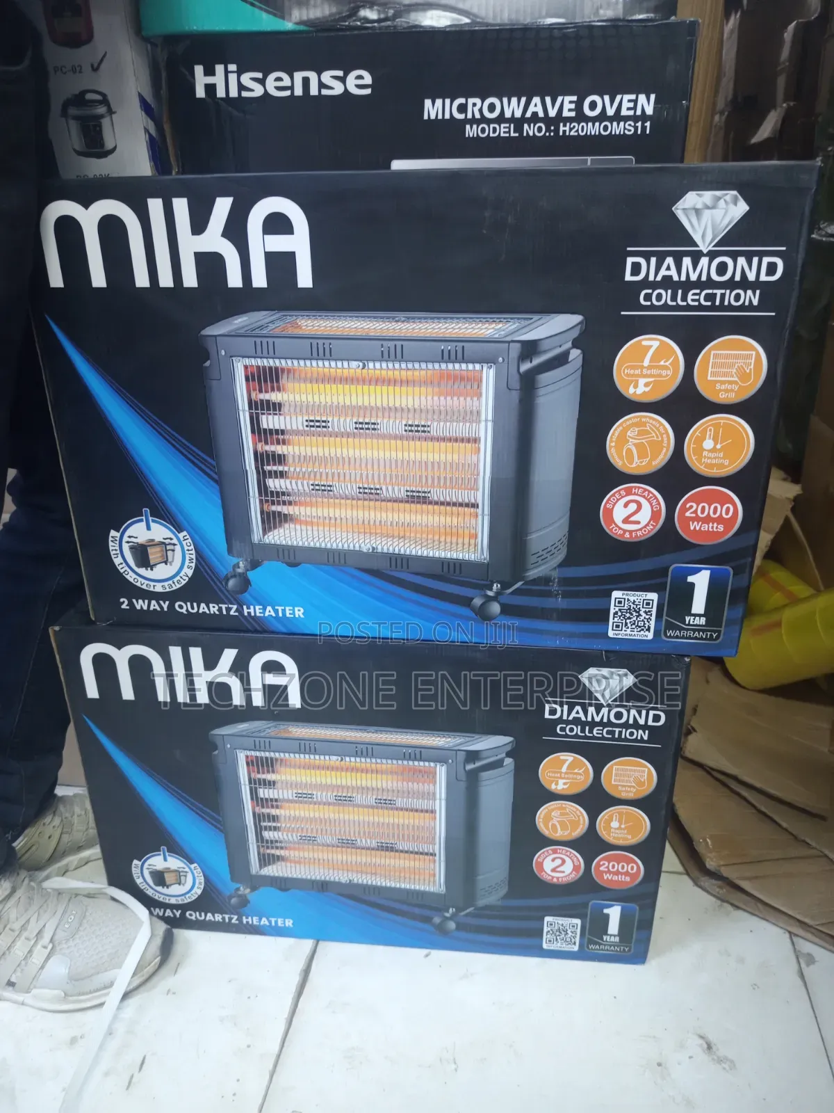 Mika Mh302 - 2 Way Quartz Heater, 2000w - Grey Silent Operation 
