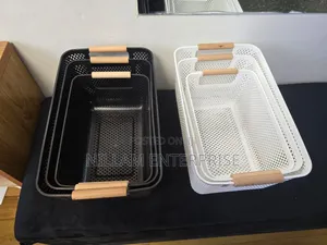 3 Pcs Mesh Plastic Storage Baskets With Bamboo Handles.