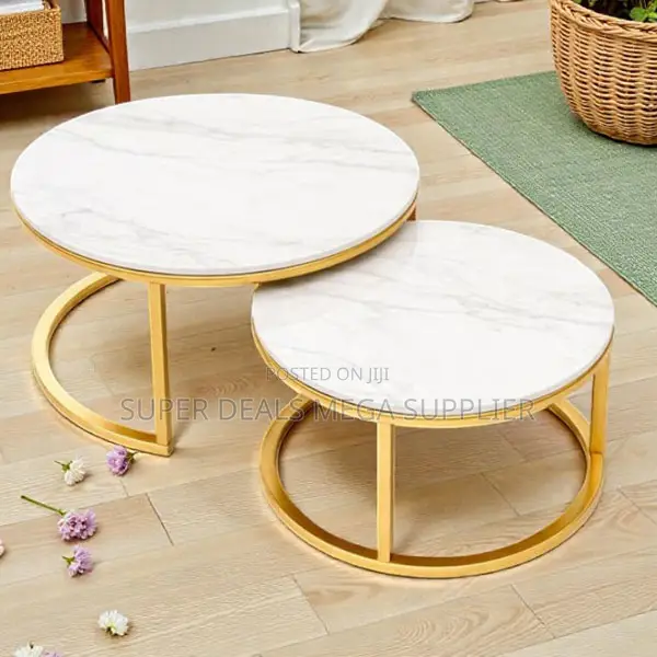 Elegant White Marble Nesting Coffee Tables Gold Legs for Living Rooms