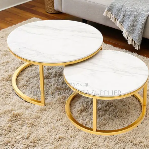 Contemporary White Marble Coffee Tables With Gold Legs for Living Room