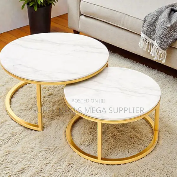 High-End Marble Top Nesting Coffee Table Set With Durable Gold Frame