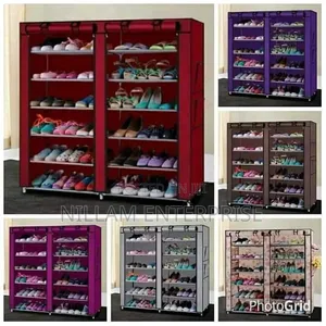 Double Column Shoe Rack With Canvas Cover*