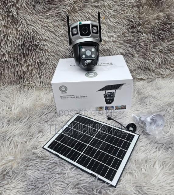 4g Sim Card Dual Lens Solar CCTV Camera 3 Screens 360 Degrees Rotating