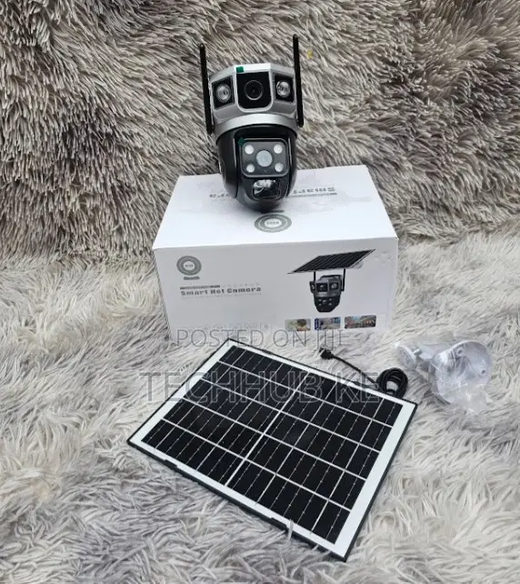 4g Sim Card Dual Lens Solar CCTV Camera 3 Screens 360 Degrees Rotating