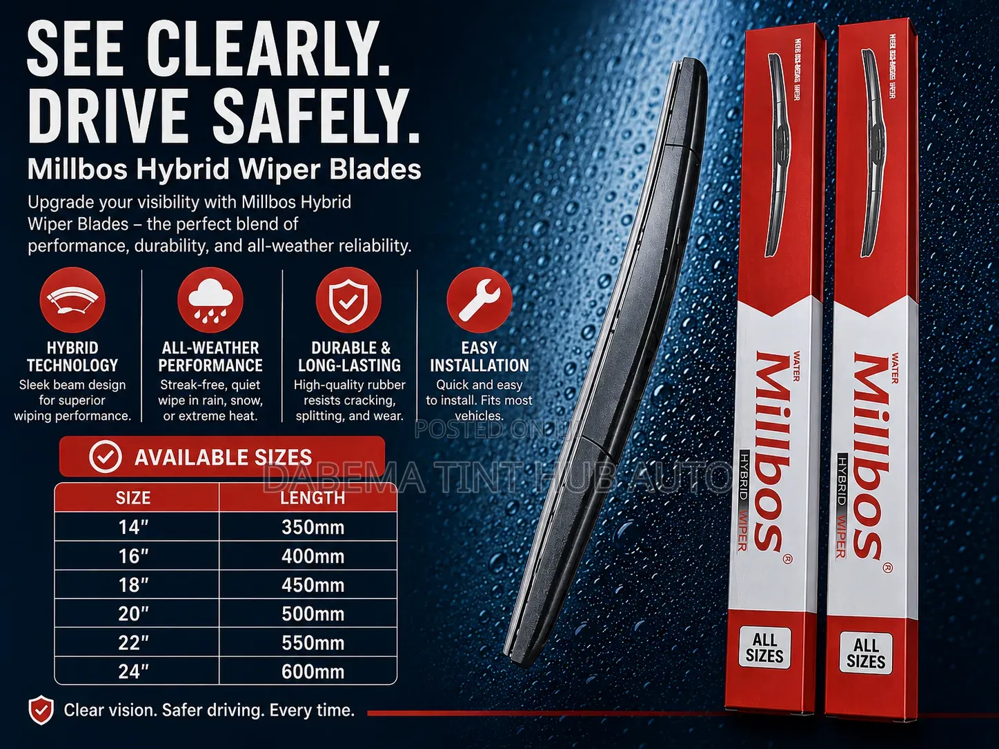 Millbos Hybrid Wiper Blades All Sizes