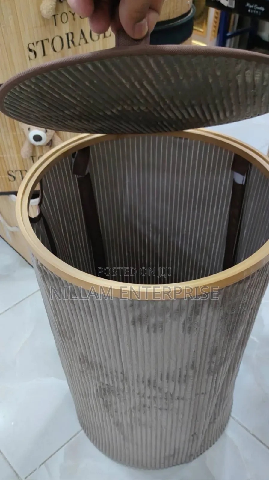 Round Soft Wooden Laundry Basket,