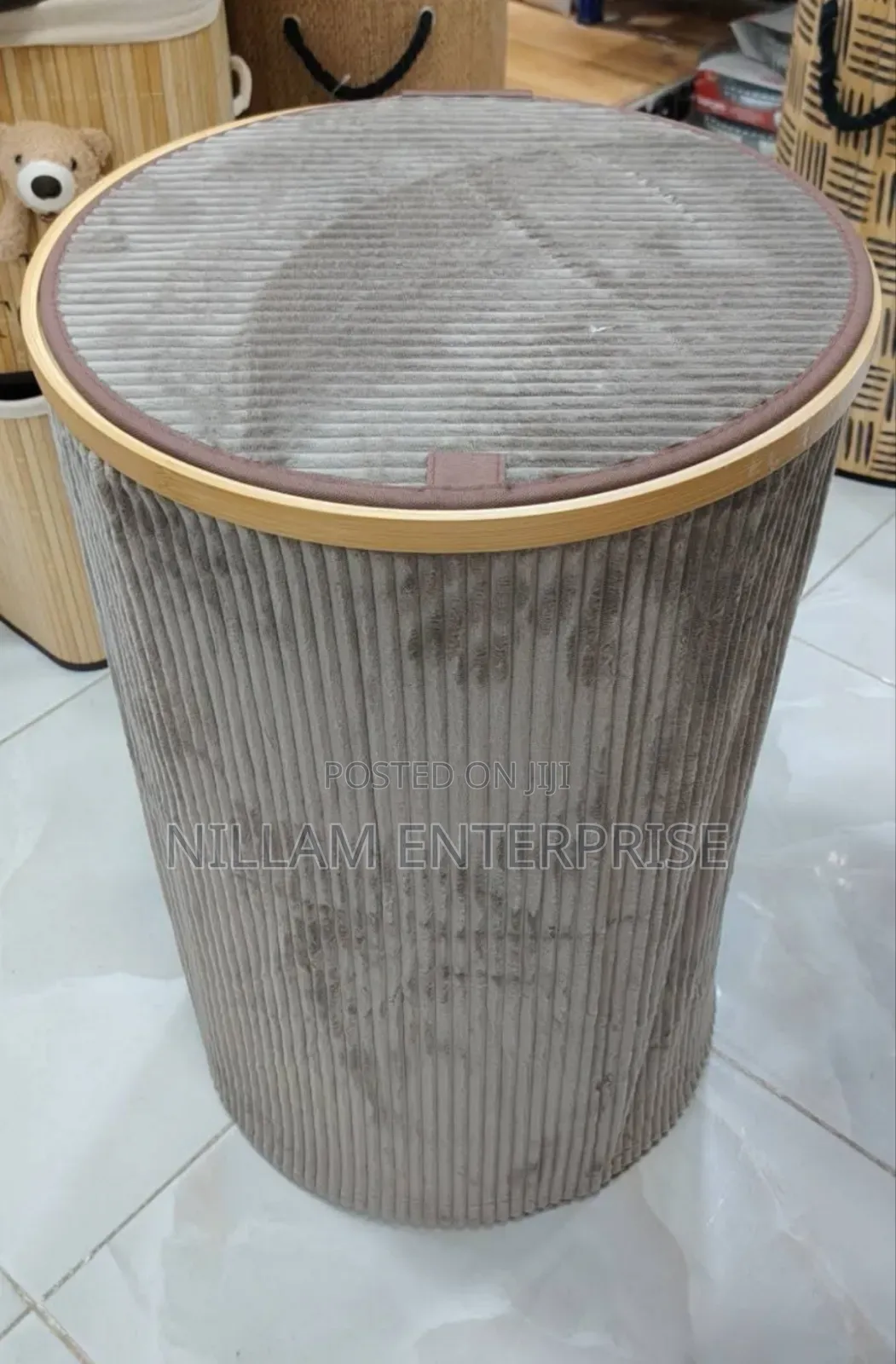 Round Soft Wooden Laundry Basket,