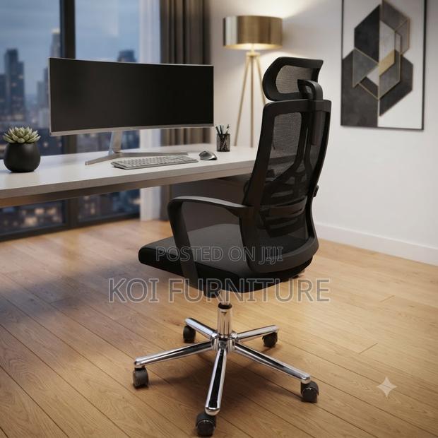 Office Chair; High Back Mesh Office Chair ~ Headrest, Lumbar Support - thumbnail 5
