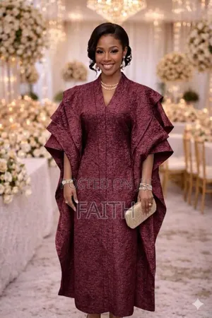 Elegant Brocade Ruffle Sleeve Kaftan Dress