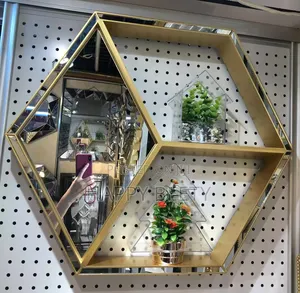  *Luxury Gold Hexagon Wall Mirror With Display Shelves*