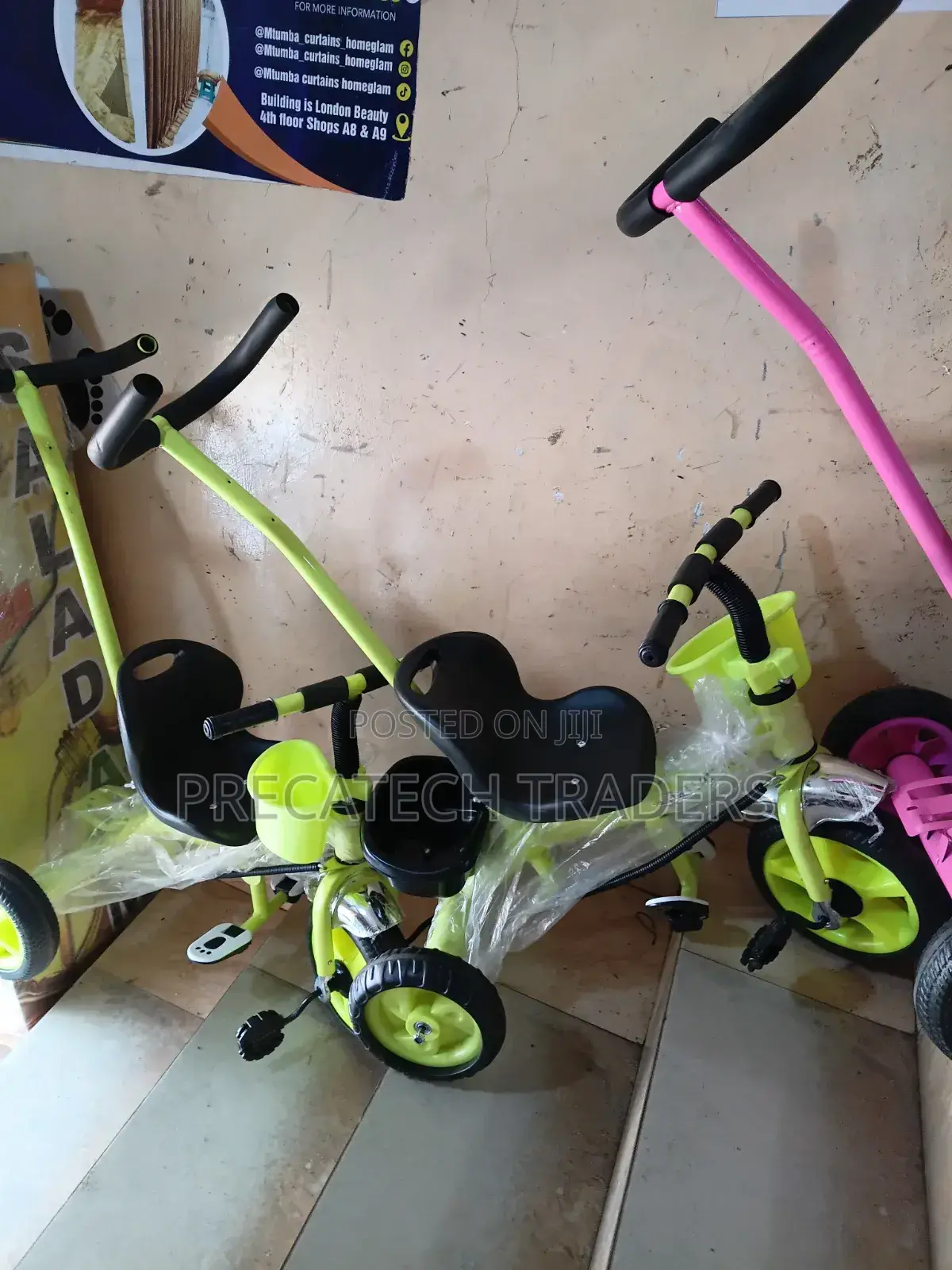 Baby Tricycle With Push Bar Storage Basket