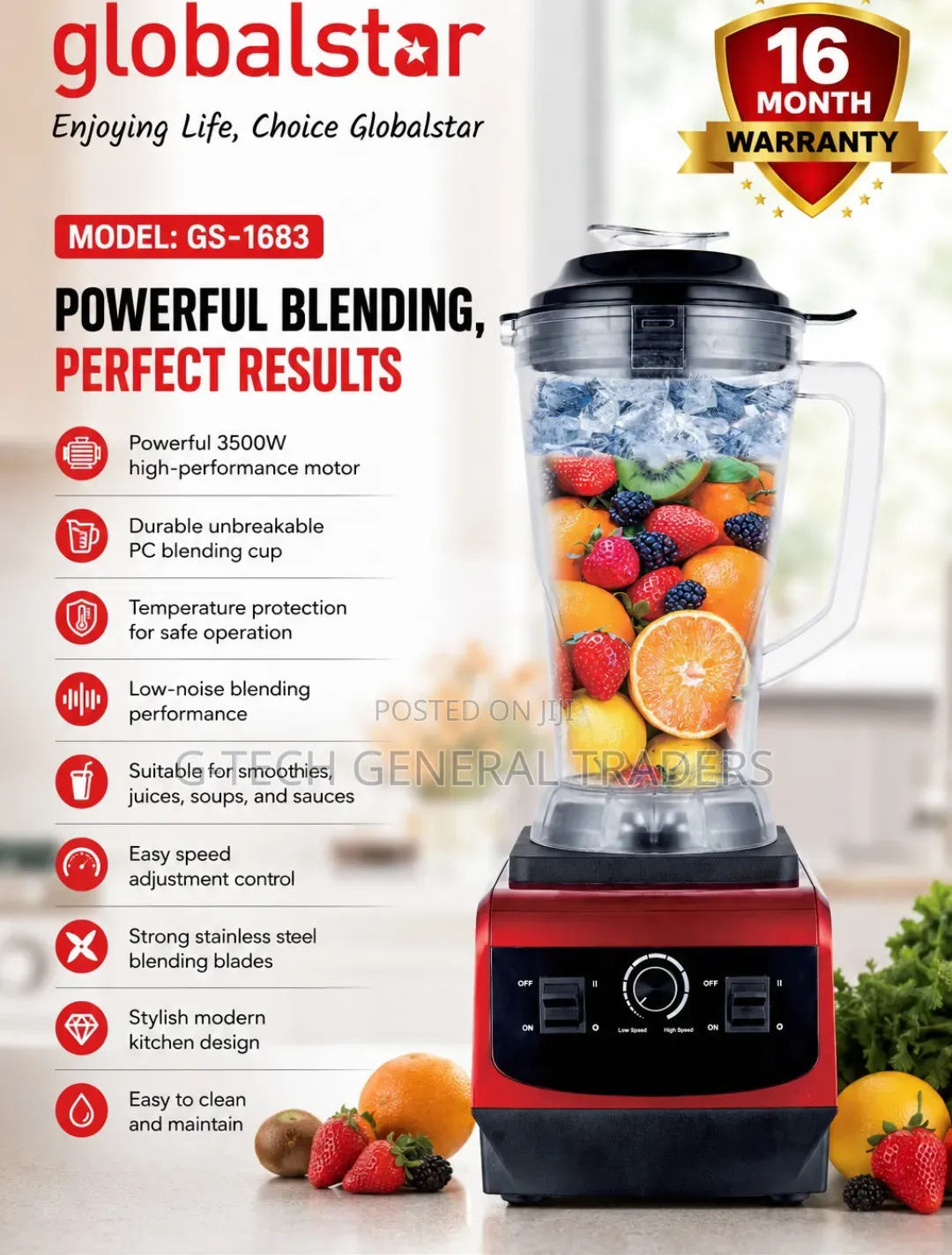 Globalstar Heavy Commercial 2in1 Blender and Grinder 5l Jar