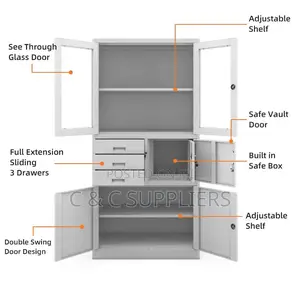 2-Swing Door Display Cabinet With Safe