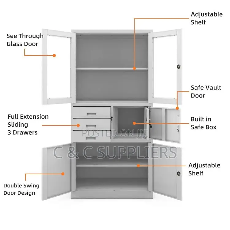 2-Swing Door Display Cabinet With Safe