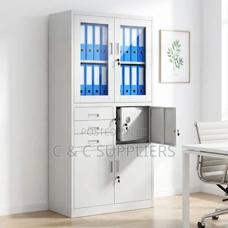 2-Swing Door Display Cabinet With Safe