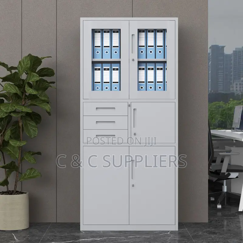 2-Swing Door Display Cabinet With Safe