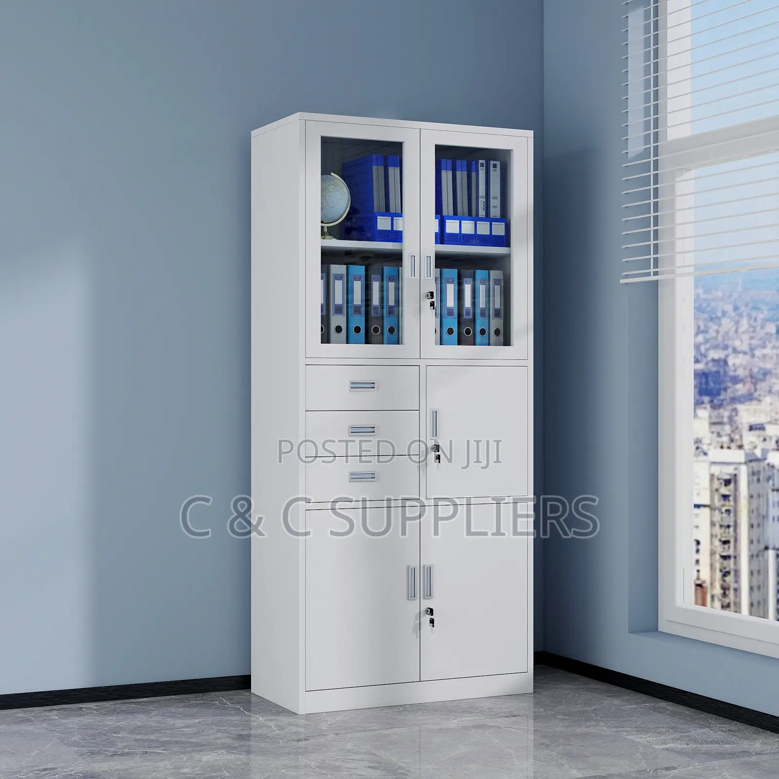 2-Swing Door Display Cabinet With Safe