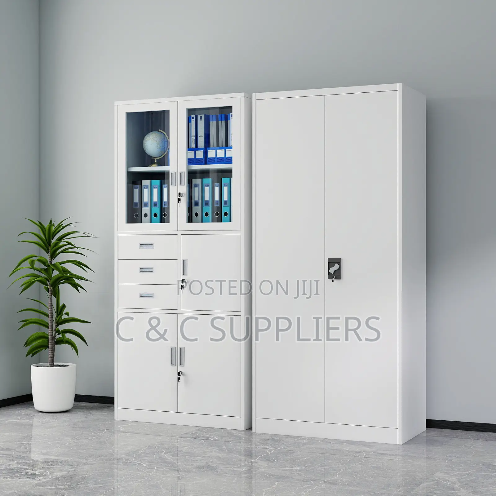 2-Swing Door Display Cabinet With Safe