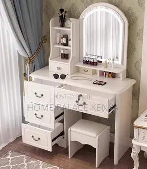 Vanity Set: Snow White Dressing Vanity With Black Handles