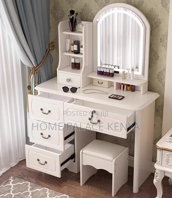 Vanity Set: Snow White Dressing Vanity With Black Handles