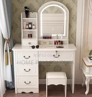 Vanity Set: Snow White Dressing Vanity With Black Handles