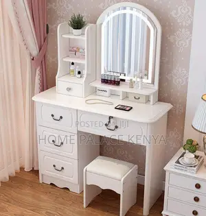Vanity Set: Snow White Dressing Vanity With Black Handles