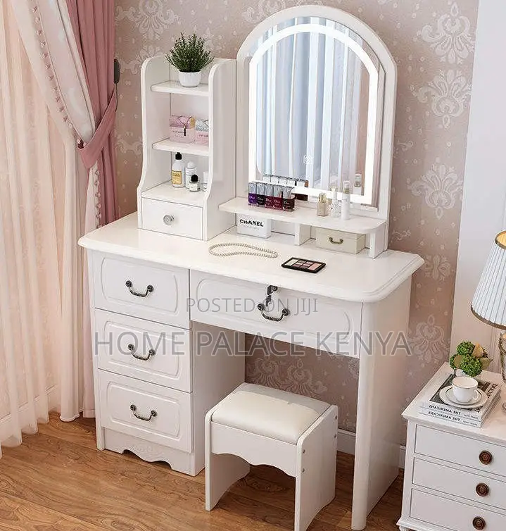 Vanity Set: Snow White Dressing Vanity With Black Handles