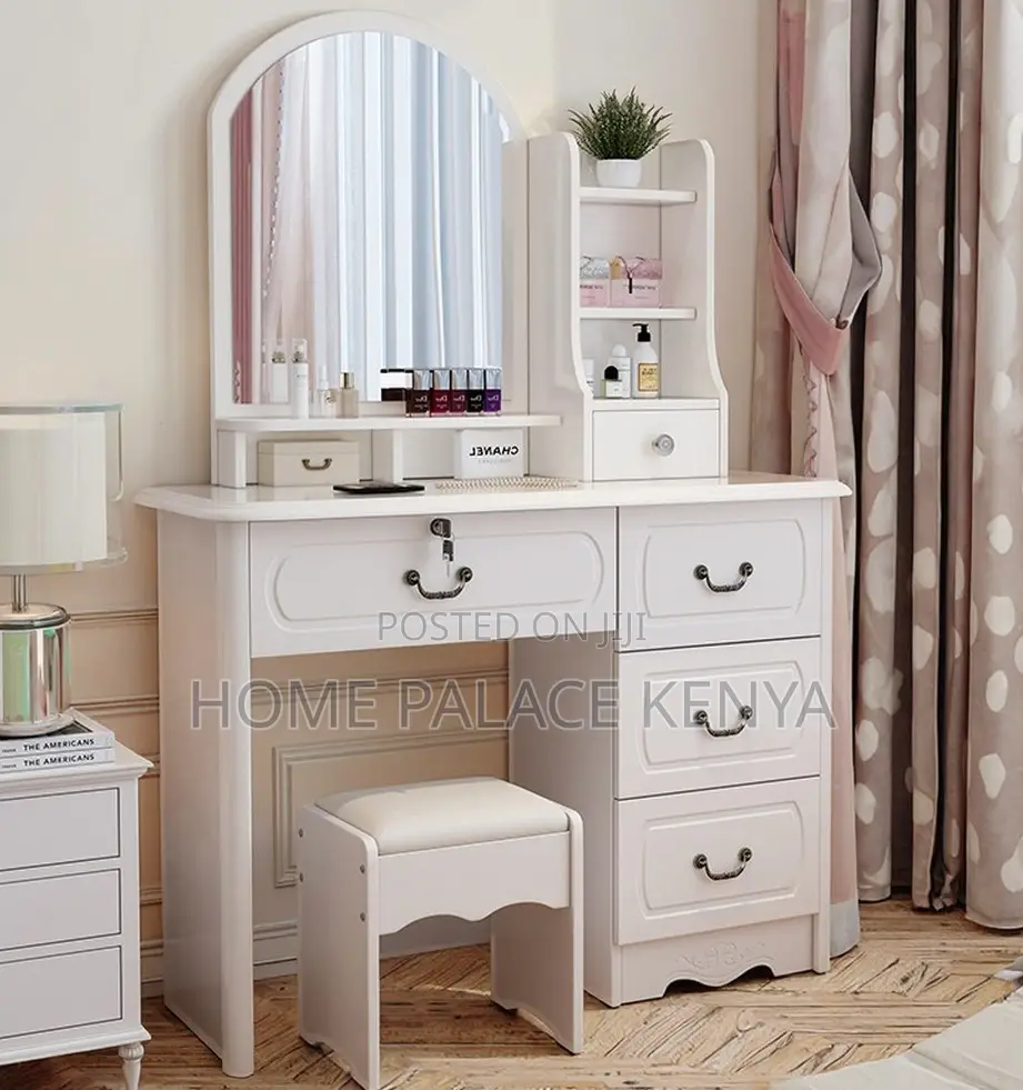 Vanity Set: Snow White Dressing Vanity With Black Handles