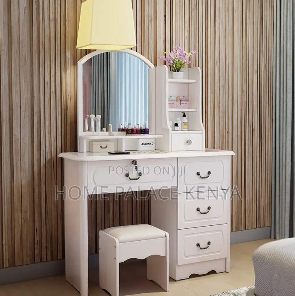 Vanity Set: Snow White Dressing Vanity With Black Handles