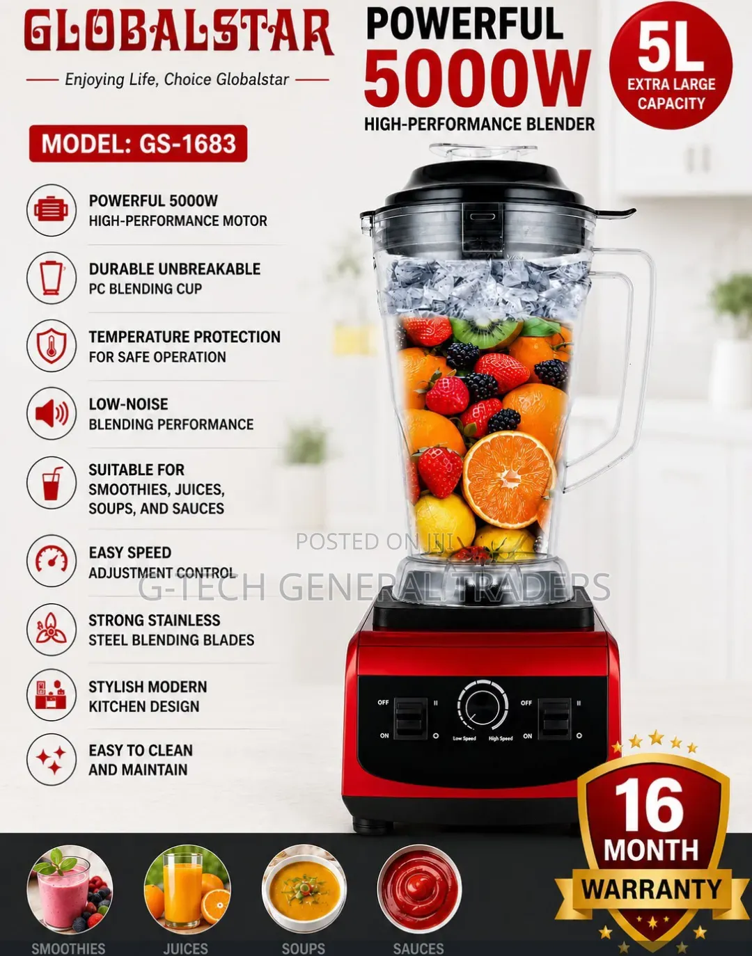 Heavy Duty 2in 1gs-1683 Blender and Grinder Commercial Blender-5000w