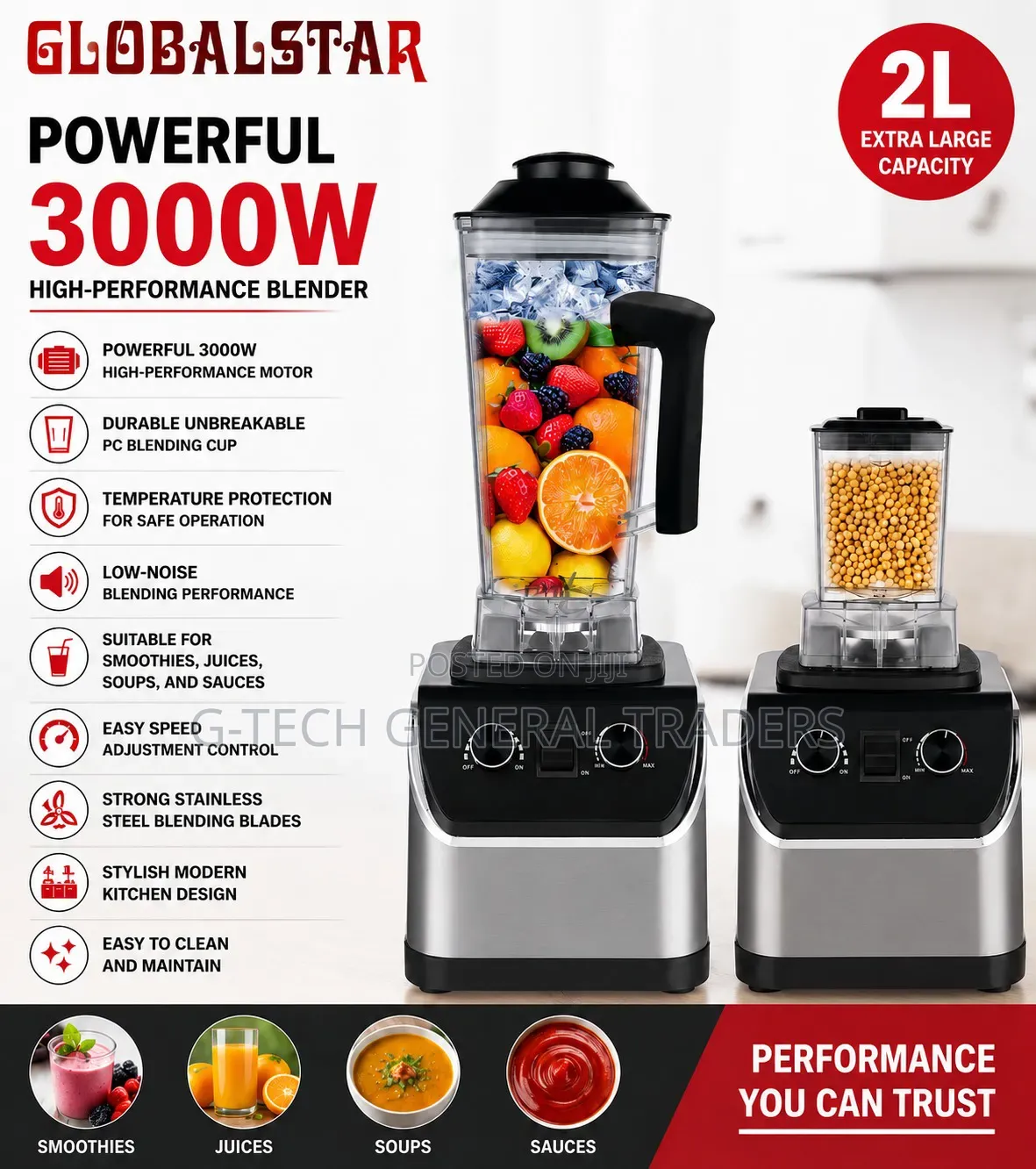 Globalstar 2 in 1 Gs-1681 3000w 2l* Commercial Blender