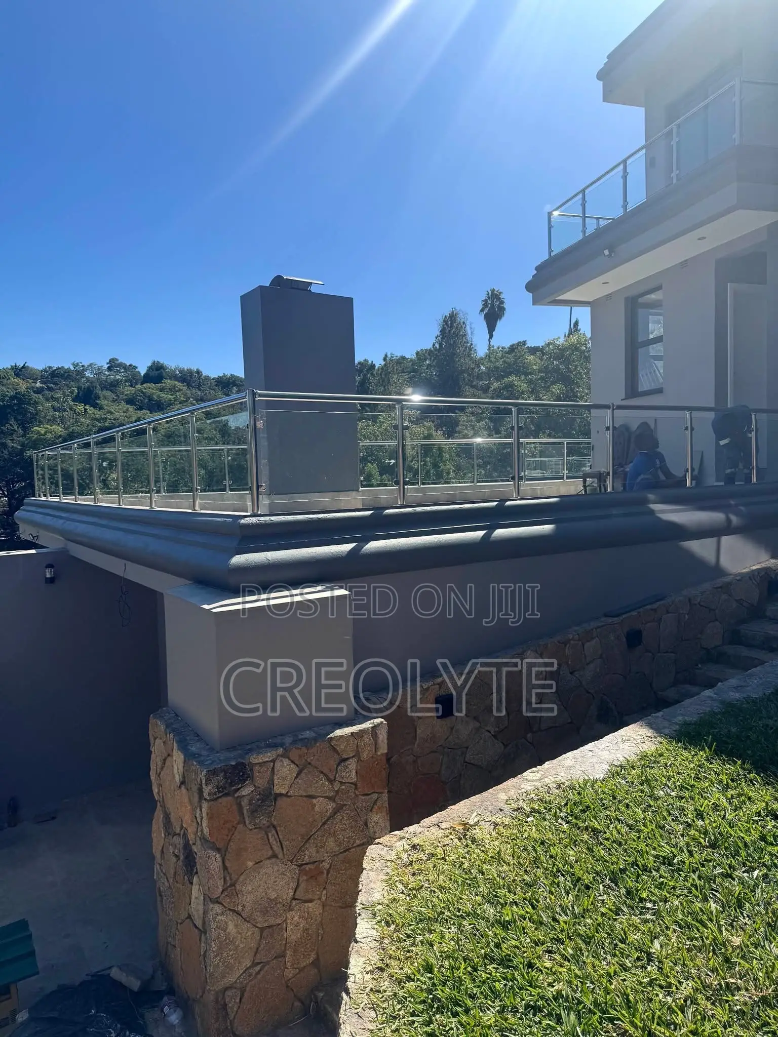 Frameless Glass Balustrade With Stainless Steel Rails Rooftop Terrace