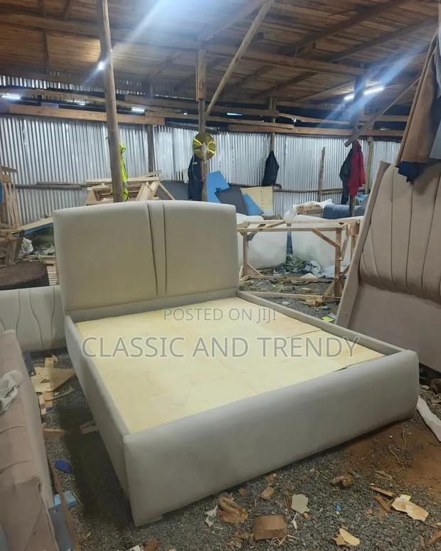 Modern Cream Upholstered Bed - thumbnail 2