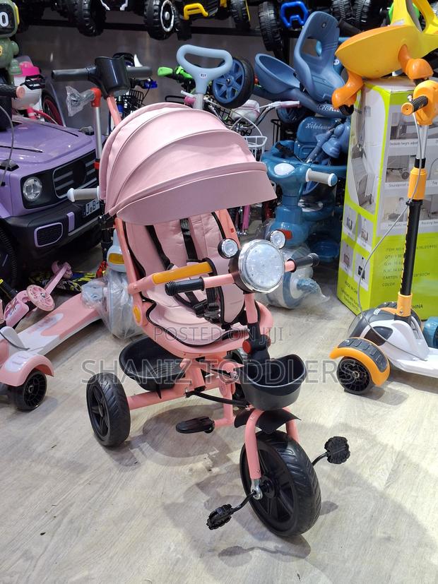Baby Tricycle Stroller With Push Handle Canopy – Pink - main view