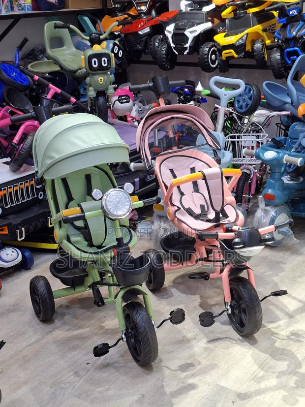 Baby Tricycle Stroller With Push Handle Canopy – Pink - thumbnail 2