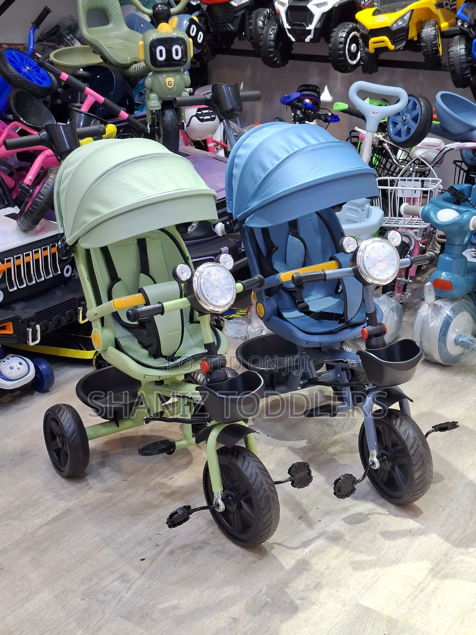 Luxury Baby Tricycle With Canopy, Light Push System