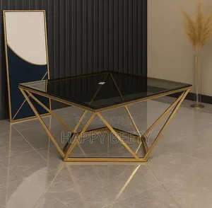 *Geometric Gold-Framed Diamond Design Glass Coffee Table*