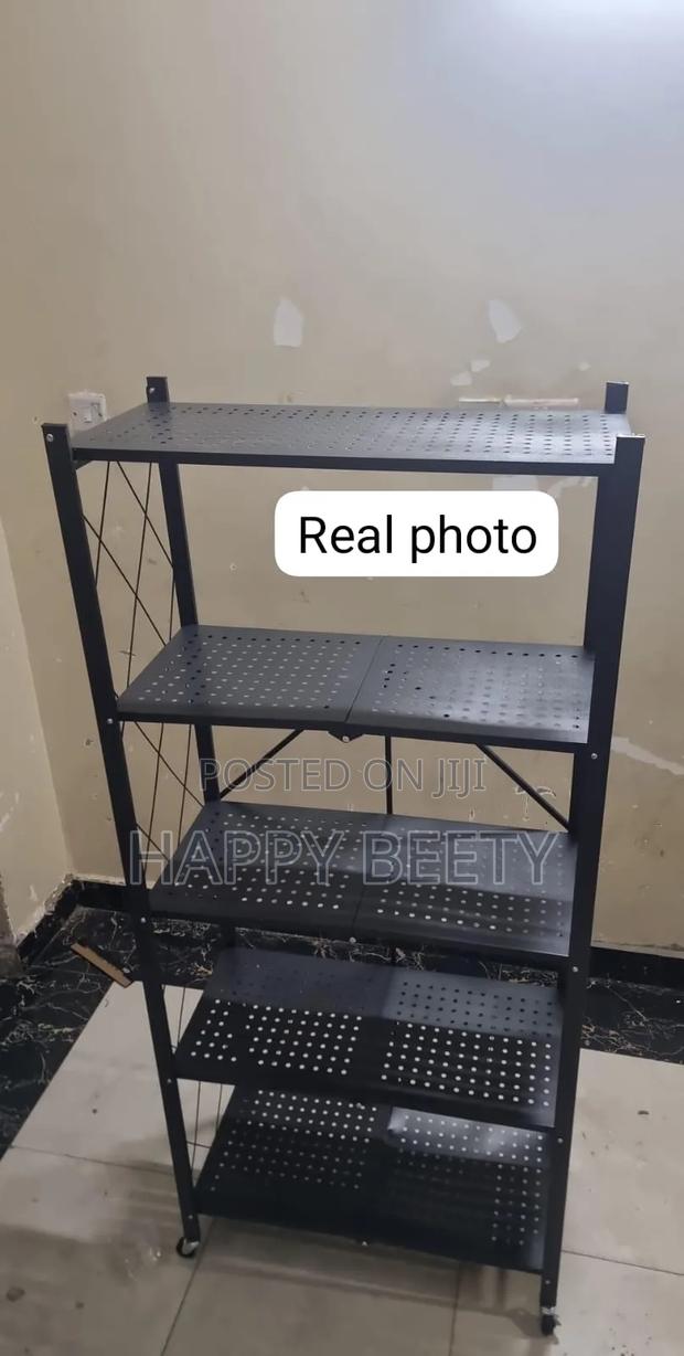 Foldable 5 Layer Metallic Trolley Rack - thumbnail 3