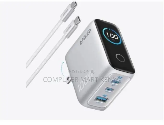 Anker Charger (100w, 3ports, Smartdisplay) Silver (Wall Charger)