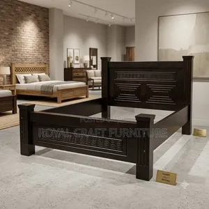 Premium Dark Wood Sleigh Bed - Solid Stylish - Queen Size