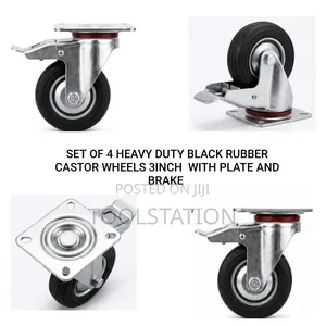 Heavy-duty Black Rubber Castor Wheels 3 Inch With Plate And Brake