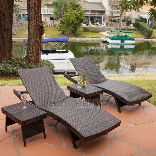 Poolside Bed; Outdoor Adjustable Rattan Reclining Sun Bed Set